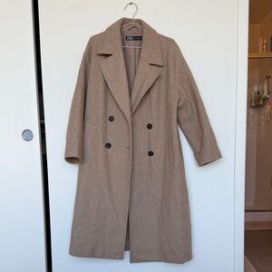 Zara Women's Double-Breasted Soft Oversized Coat